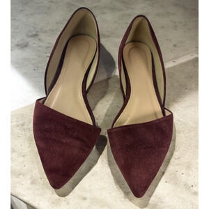 J. Crew D'Orsay Pointed Toe Leather Suede Flats Size 6 Burgundy Maroon E0033